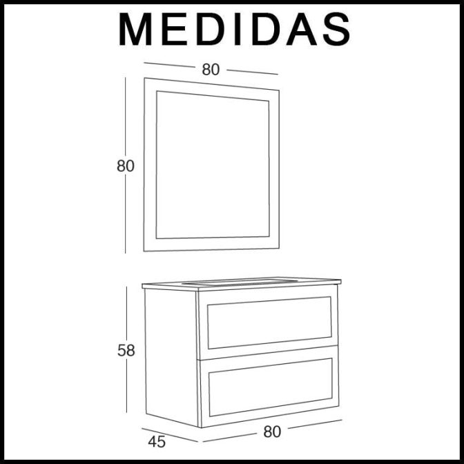 Medidas Mueble de Baño Venus de 80 cm.