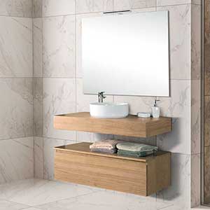 Muebles de Baño Iris 1 cajón y encimera de madera con faldón