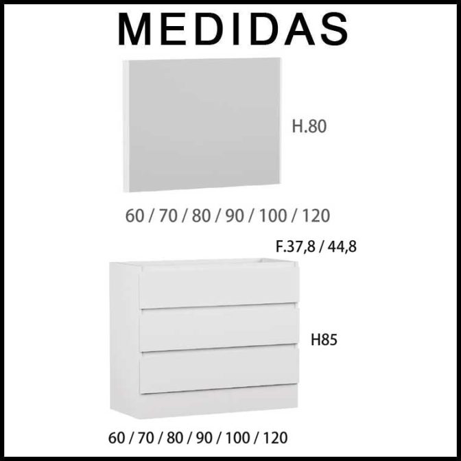 Medidas Mueble de Baño 100 cm. Modular a suelo Aqua Combinación 19-05