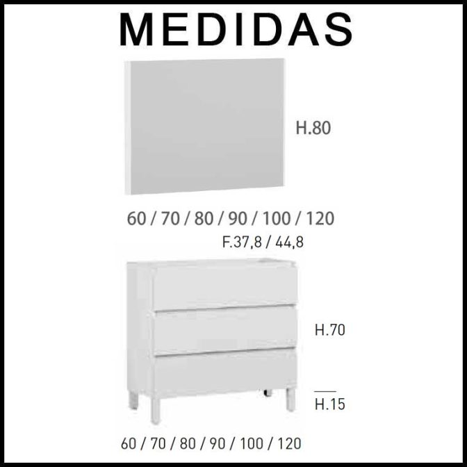 Medidas Mueble de Baño 100 cm. Modular a suelo Aqua Combinación 19-07