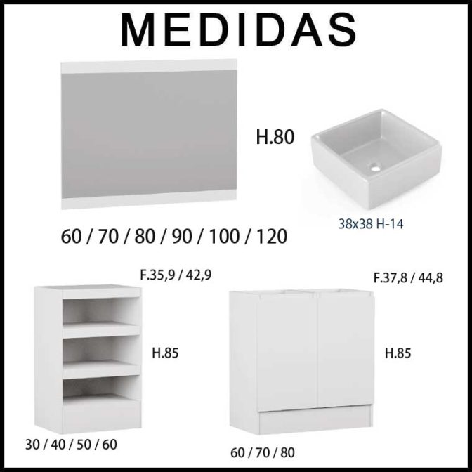 Medidas Mueble de Baño 120 cm. Modular a suelo Aqua Combinación 19-06