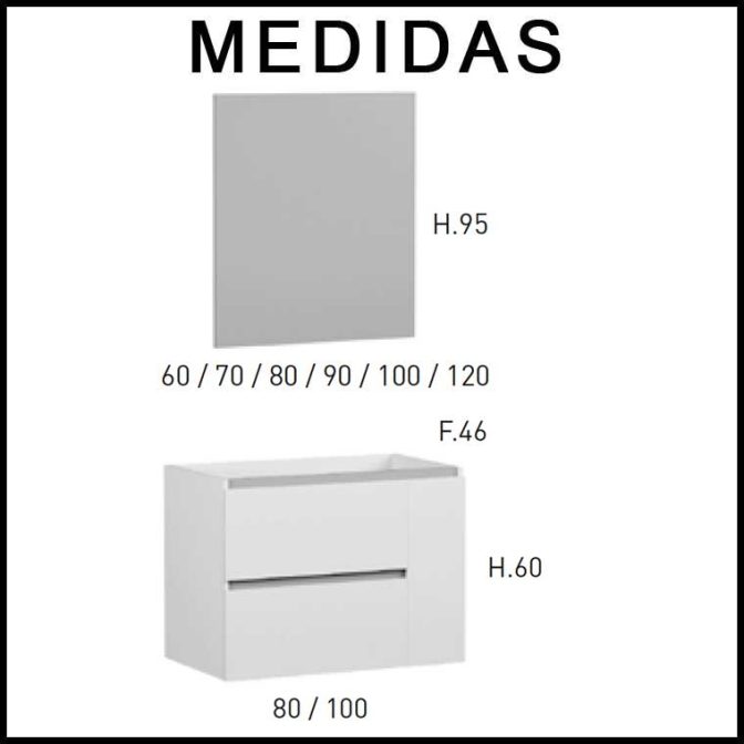 Medidas Muebles de Baño Kloe 2 Cajones 1 Puerta