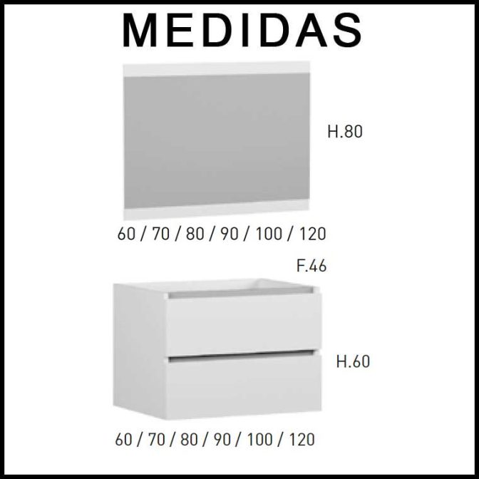 Medidas Muebles de Baño Kloe 2 Cajones