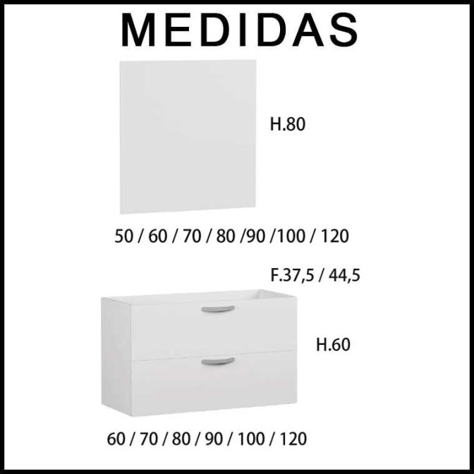 Medidas Muebles de Baño Neos 2 Cajones