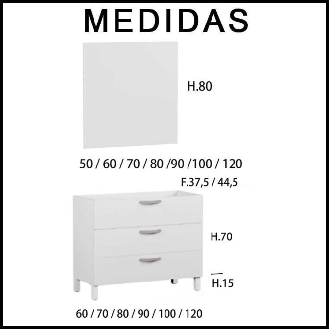 Medidas Muebles de Baño Neos 3 Cajones