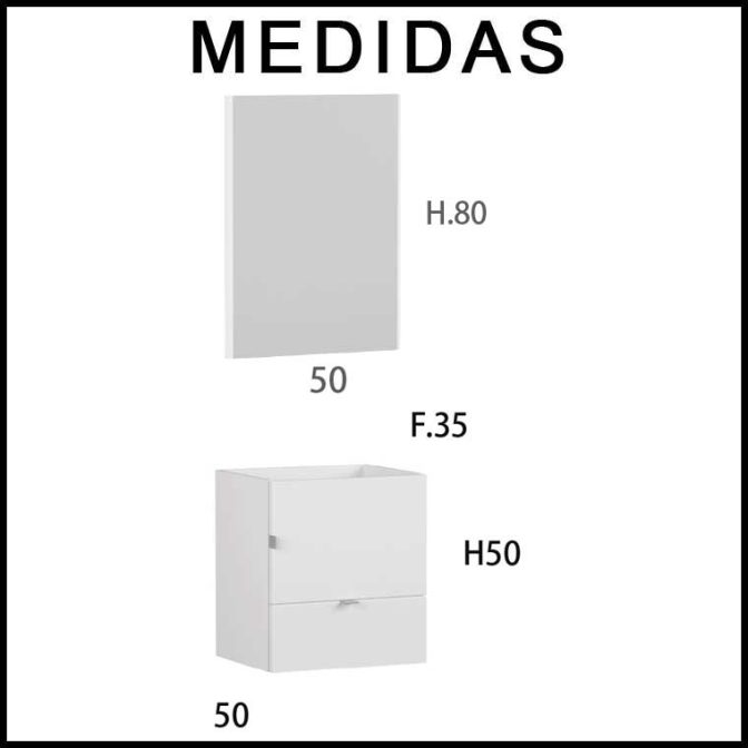Medidas Mueble de Baño Petit 50 cm. Puerta y Cajón