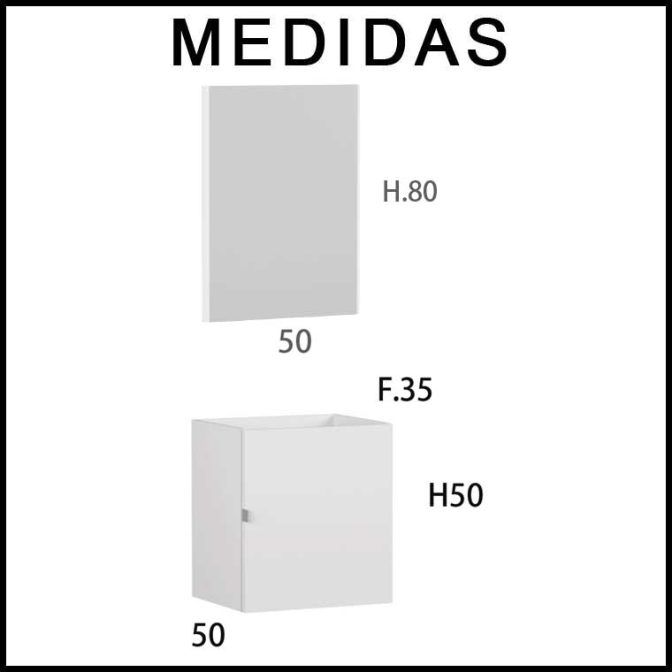 Medidas Mueble de Baño Petit 50 cm. 1 Puerta