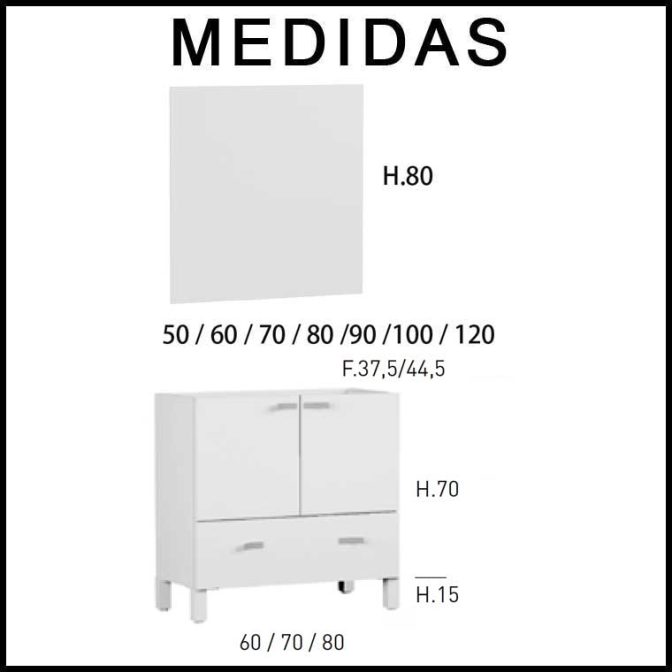 Medidas Muebles de Baño Vega 2 Puertas 1 Cajón
