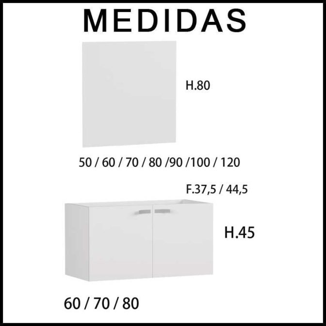 Medidas Muebles de Baño Vega 2 Puertas