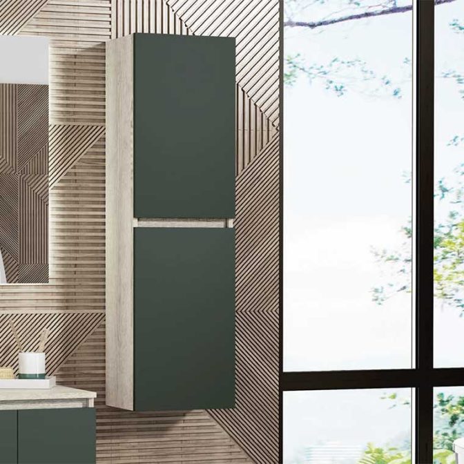 Mueble Auxiliar Baño Suspendido Kloe Laminado Nórdico con Frentes en Lacado Verde Pizarra Mate