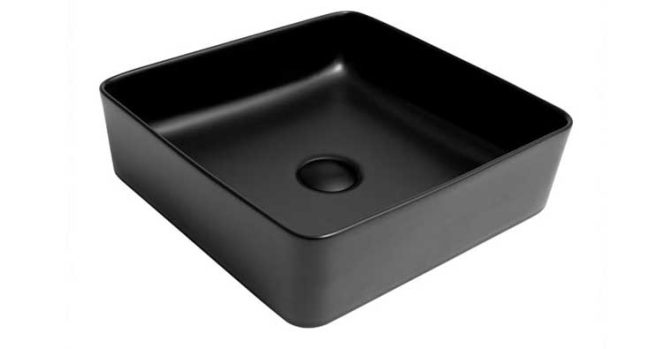 Lavabo Cerámico Sobre Encimera SQUARE 36.5x36.5x13 cm. Negro Mate