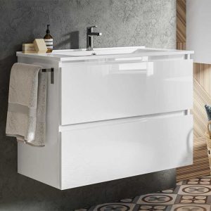 Mueble Bajo de Baño Kloe 2 Cajones Blanco Brillo