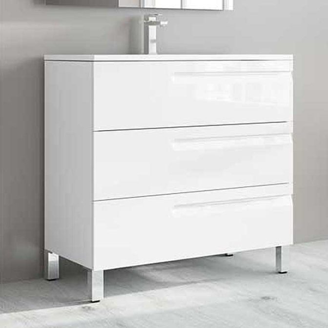 Mueble Bajo de Baño Zeus 3 Cajones Blanco Brillo