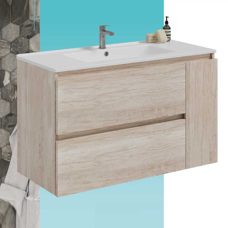 ▷ Mueble de Baño Kloe 100 cm. 3 Cajones, 1 Puerta de ENTREGA INMEDIATA, ENVÍO GRATIS