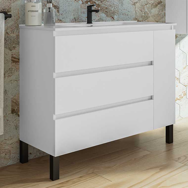 ▷ Mueble de Baño Kloe 100 cm. 3 Cajones, 1 Puerta de ENTREGA