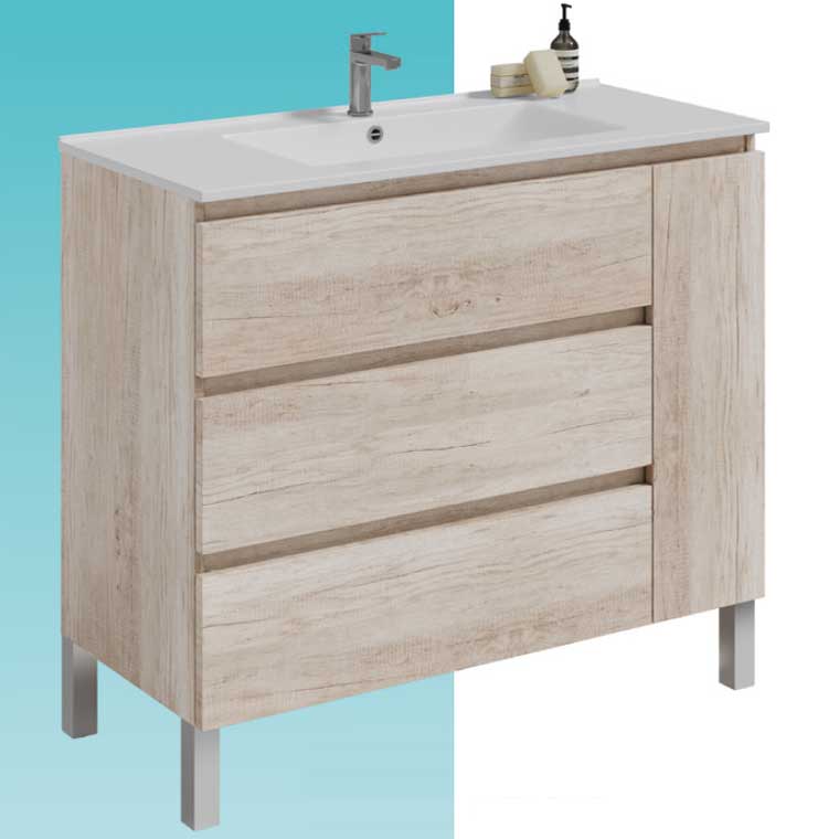 ▷ Mueble de Baño Kloe 100 cm. 3 Cajones, 1 Puerta de ENTREGA INMEDIATA, ENVÍO GRATIS