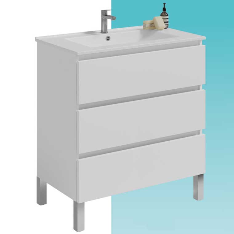 Mueble De Baño A Suelo 3 Cajones 60 Cm Kloe Blanco Mate