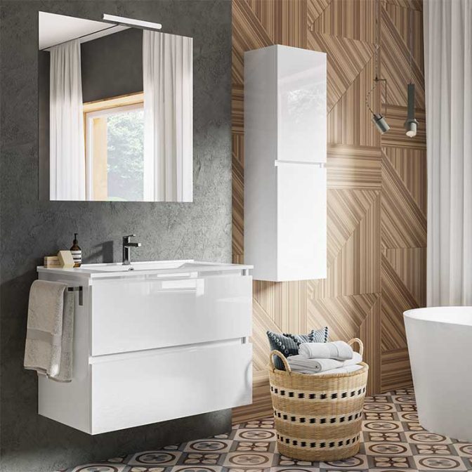 Muebles de Baño Kloe 2 Cajones Blanco Brillo Entrega Inmediata