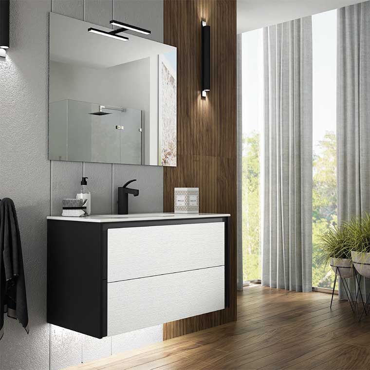 Mueble de baño suspendido de 60 cm con lavabo integrado acabado black  Modelo Granada