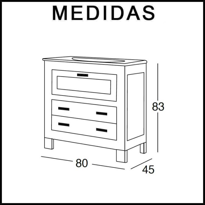 Medidas Mueble Bajo de Baño Nerea 80 cm. 2 Cajones, 1 Puerta Abatible