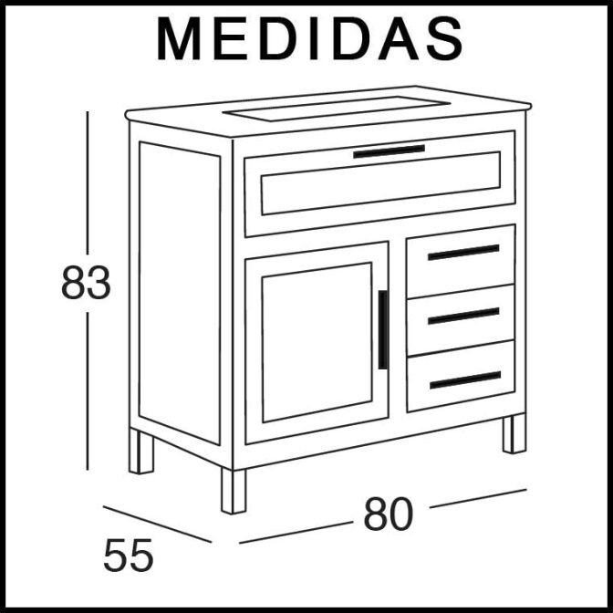 Medidas Mueble Bajo de Baño Beas 80 x 55 cm.