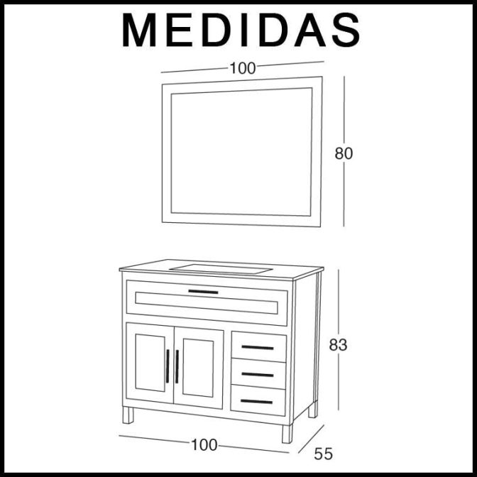 Medidas Mueble de Baño Beas de 100 x 55 cm.