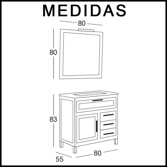 Medidas Mueble de Baño Beas de 80 x 55 cm.