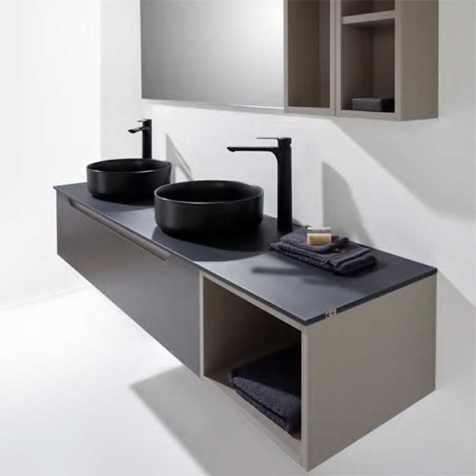 Detalle Ejemplo Mueble de Baño Top 160 cm. 1 Cajón, 1 Hueco, de Creaciones del Espino con 2 lavabos