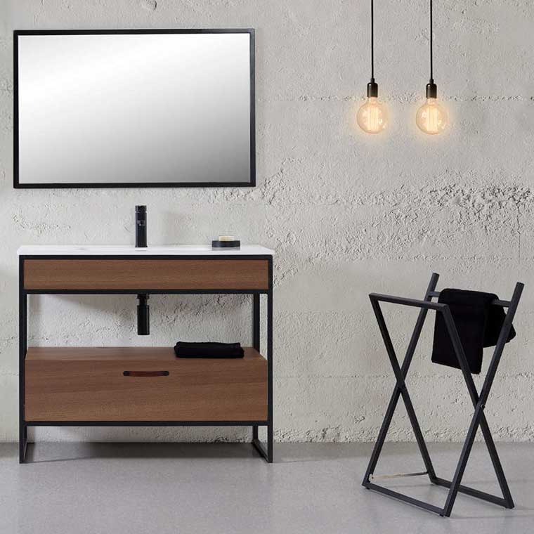 Mueble de baño industrial con patas en acero lacado